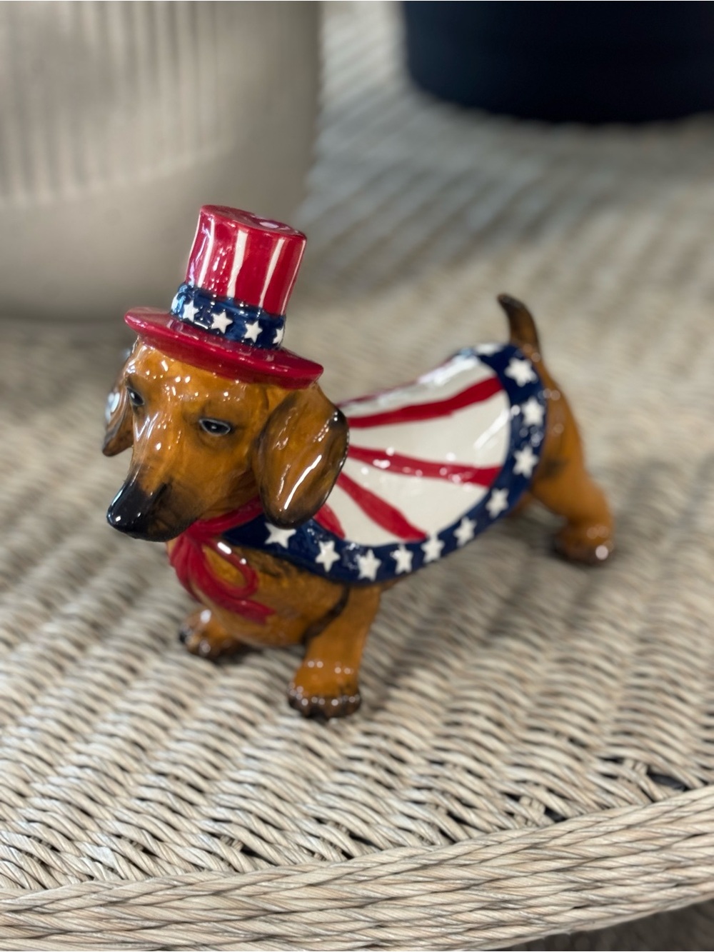Patriotic Dachshund Figurine Dog Statue - Red White Blue